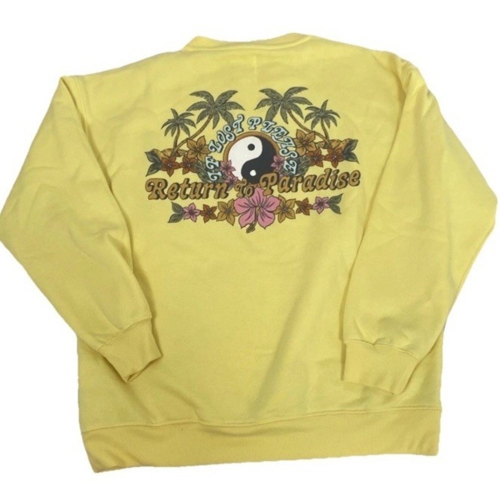 Billabong woman's L Yellow Sweatshirt Return To Paradise Yin Yang Surfer Girl